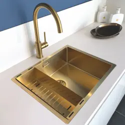 Lorreine 3415SP Gold SuperPlug en inox un évier et demi 3415cm or montage par dessus par dessous ou montage affleurant 1208953417