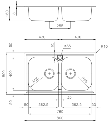 Foster Marine Évier double en acier inoxydable 316 86 x 50 cm À encastrer 1208953745