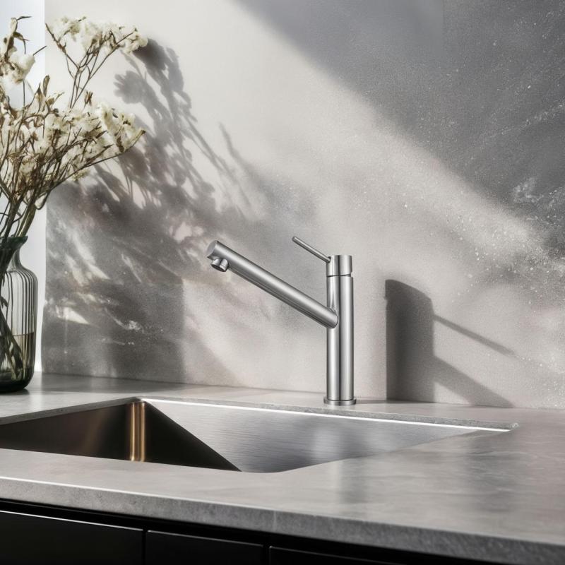 Franke Orbit robinet de cuisine haut en inox massif avec bec pivotant en inox 115.0600.928