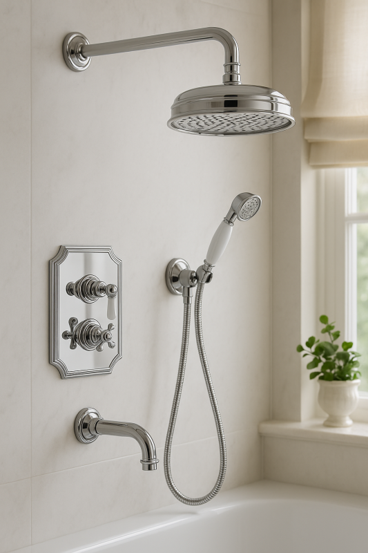 PB Classic Nostalgic Unterputz-Duschset Chrom mit Handbrause und Regendusche 225mm 1208953841