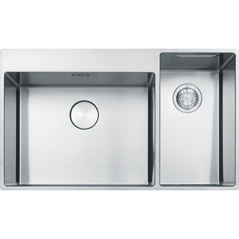 Franke Box Center BWX220-54-27 Edelstahlspüle links mit Schneidebrett, Messerset und Gitterkorb 86x51cm 127.0558.826