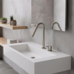 Waterevolution Flow Robinet de lavabo 2 trous entièrement en inox avec petit bec V 127mm T1121VIE