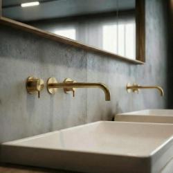 Waterevolution Flow Mitigeur lavabo encastré 3 trous en laiton brossé avec bec de 21 cm T1163FLE-21