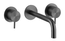 Robinet de lavabo encastré à 3 trous Waterrevolution Flow en PVD Gun metal avec bec de 15 cm T1163FGME-15