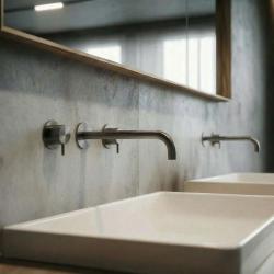 Robinet de lavabo encastré à 3 trous Waterrevolution Flow en PVD Gun metal avec bec de 21 cm T1163FGME-21