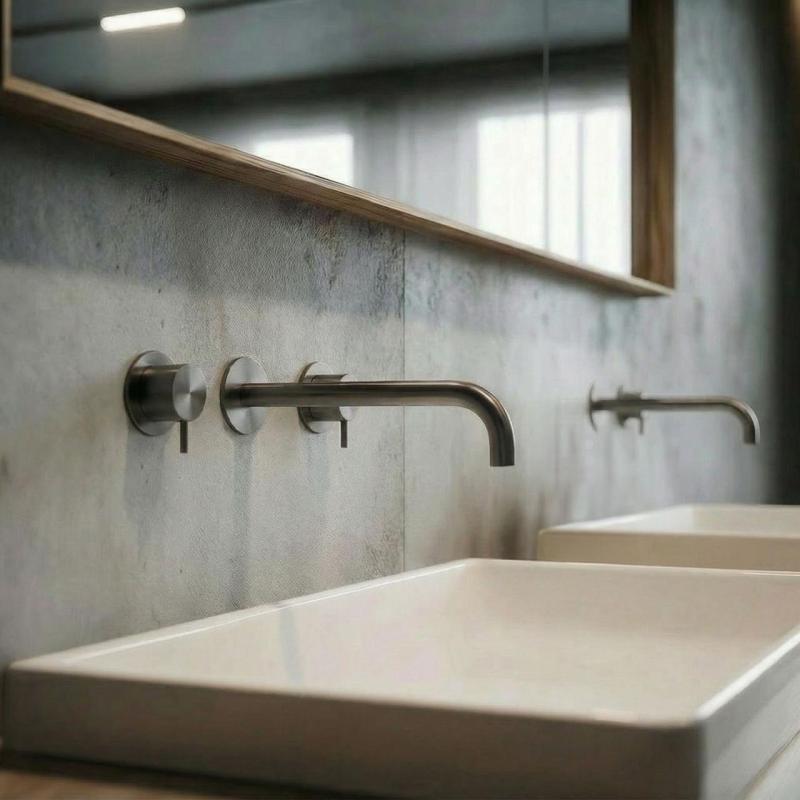 Robinet de lavabo encastré à 3 trous Waterrevolution Flow en PVD Gun metal avec bec de 21 cm T1163FGME-21