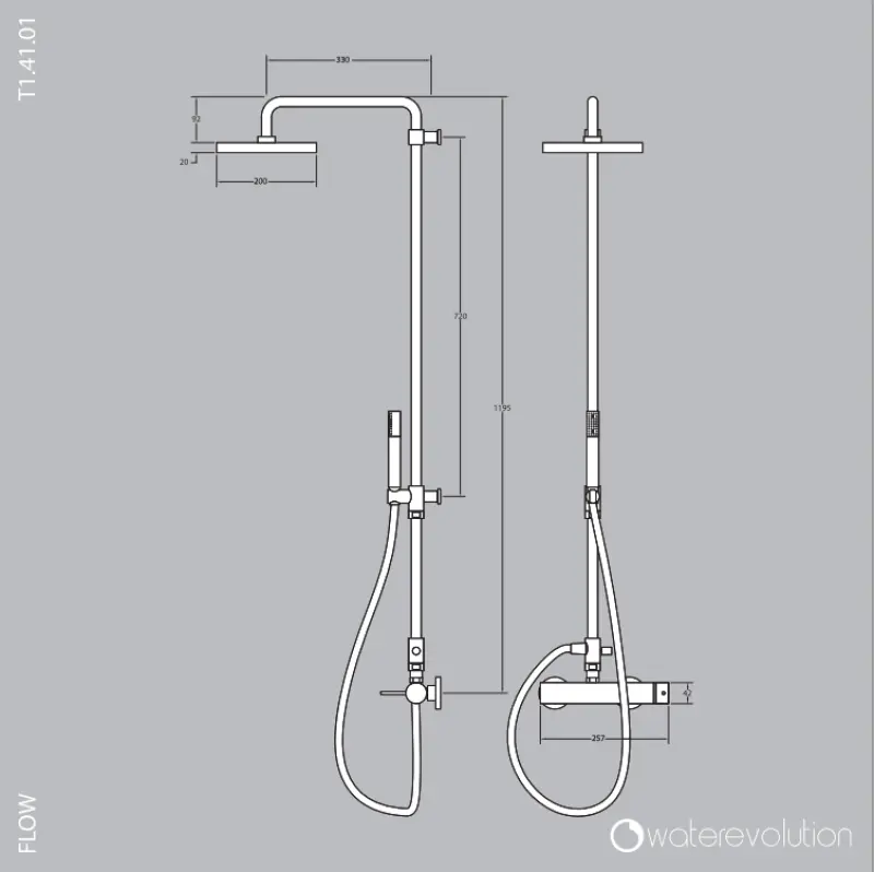 Waterevolution Flow Duschkombination mit Thermostat und Regendusche PVD Gun Metal T141TGME