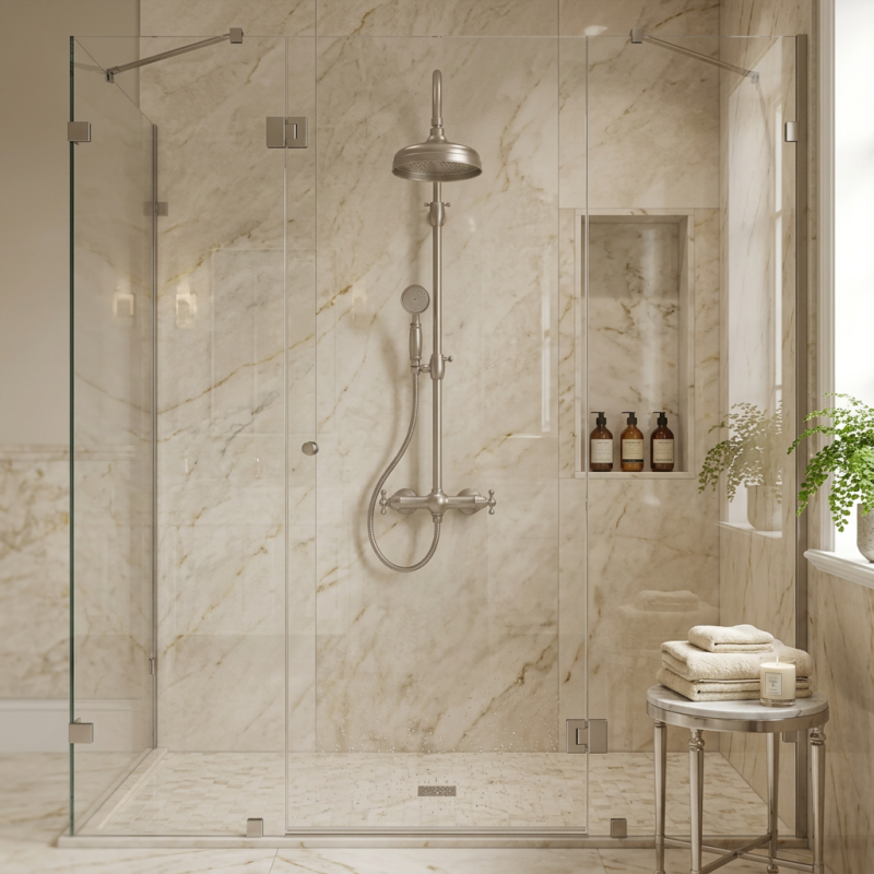PB Classic Duschsäule mit Thermostatbatterie und Regendusche aus Edelstahl