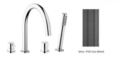 Waterevolution Flow Mitigeur bain 4 trous pour montage sur le bord de la baignoire PVD Gun Metal T138GME