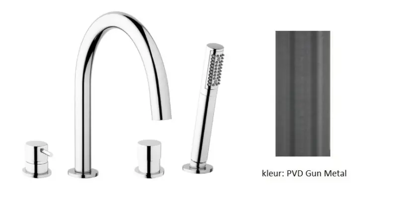 Waterevolution Flow 4-Loch-Wannenbatterie für Wannenrandmontage PVD Gun Metal T138GME