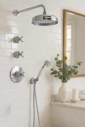 Ensemble de douche encastré nostalgique PB avec robinet thermostatique et 2 robinets d'arrêt - douchette - douche pluie 200mm - chrome
