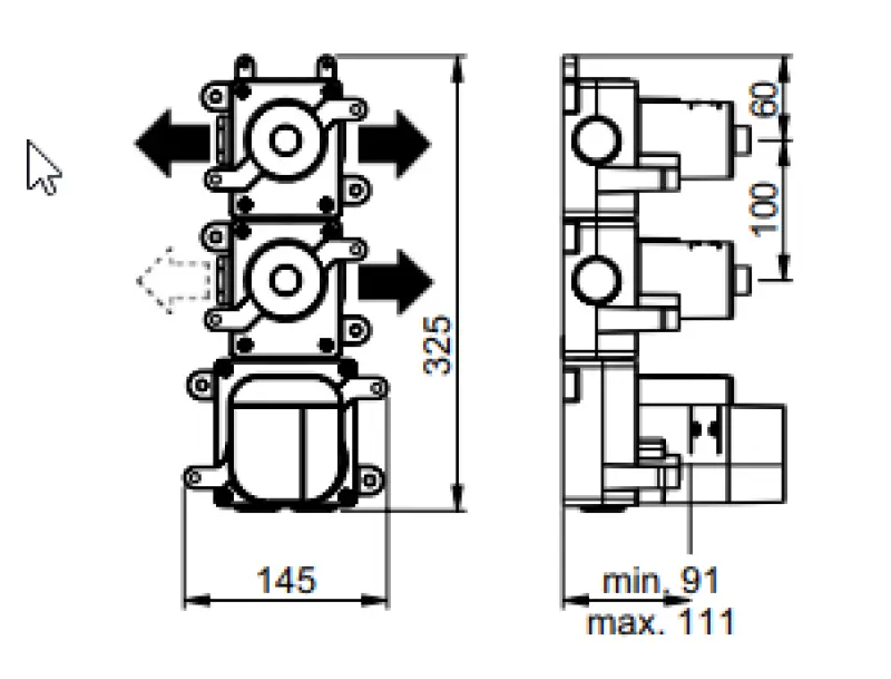 SB AESTHETICS Round Unterputz-Thermostatbatterie mit 3 Ausgängen, Umsteller und Absperrventil, Schwarz matt 1208954954