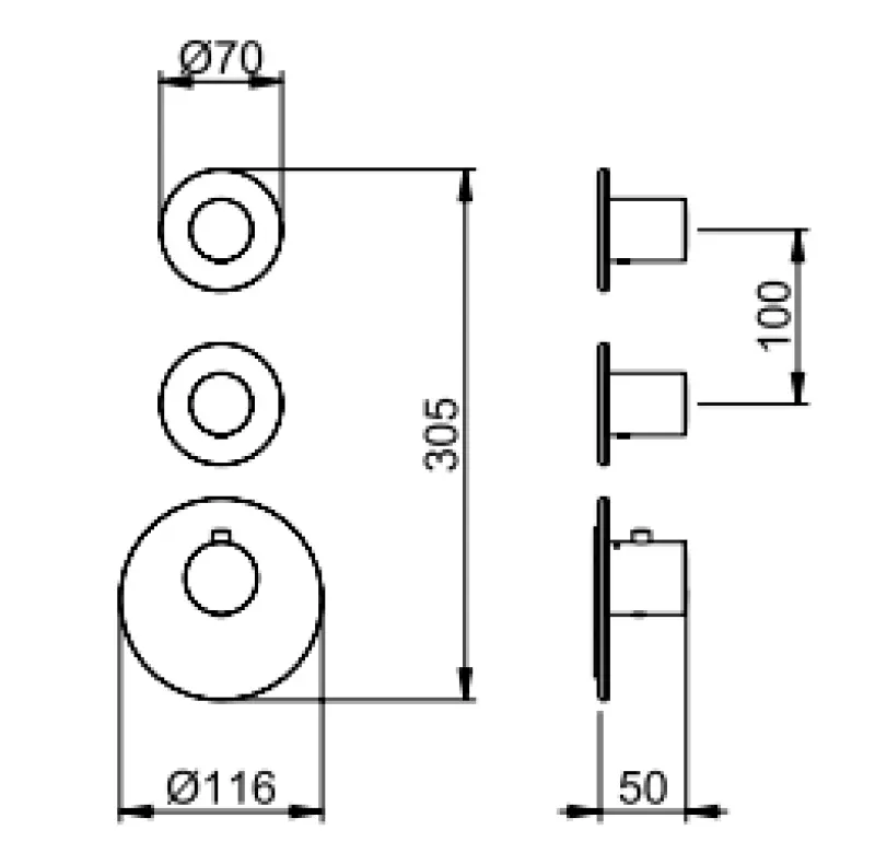 SB AESTHETICS Round Unterputz-Thermostatbatterie mit 3 Ausgängen, Umsteller und Absperrventil, Schwarz matt 1208954954