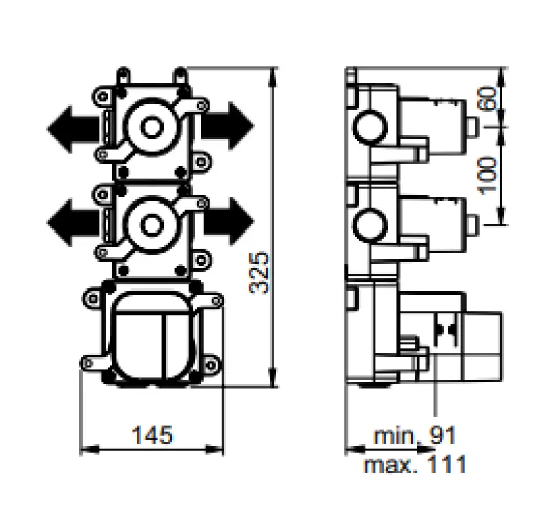 SB AESTHETICS Round Unterputz-Thermostatbatterie mit 4 Ausgängen/ 2x Absperr- und Umstellventil Schwarz matt 1208954961