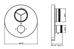 SB Push Round mitigeur thermostatique encastré avec inverseur 3 voies et régulateur de débit Gun metal PVD 1208955121