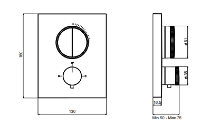 SB Push Square Unterputz-Thermostatbatterie mit Druckknopf-Umsteller und Mengenregler PVD Gun Metal 1208955131