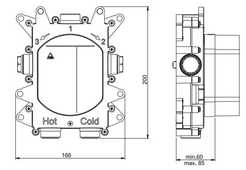 SB Push Square Unterputz-Thermostatbatterie mit Druckknopf-Umsteller und Mengenregler PVD Gun Metal 1208955131