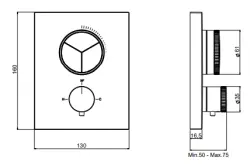SB Push Mitigeur thermostatique encastré carré avec inverseur à bouton-poussoir 3 voies et régulateur de débit Blanc mat 1208955135