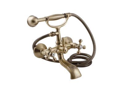 Aquadesign Marseille robinet de baignoire classique à montage apparent avec boutons étoile Bronze, douchette à main incluse
