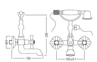 Aquadesign Marseille robinet de baignoire classique à montage apparent avec boutons étoile Bronze, douchette à main incluse