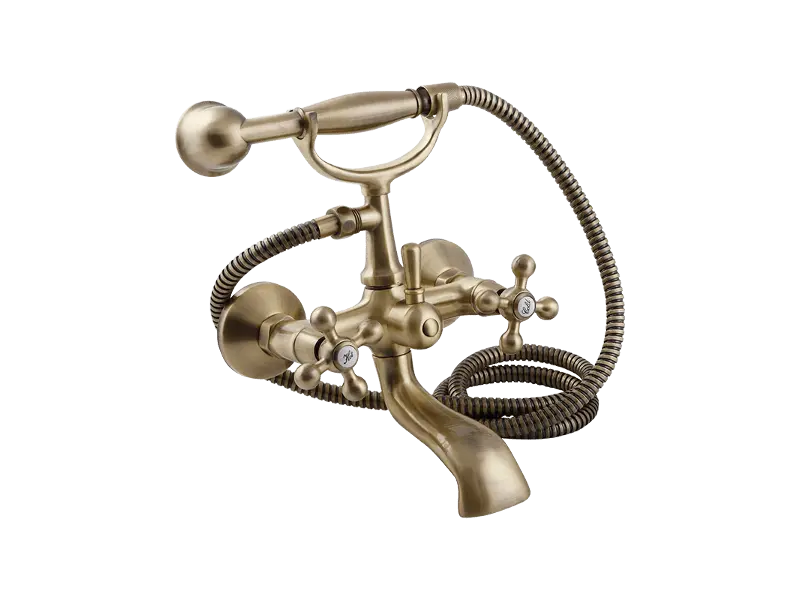 Aquadesign Marseille klassische Aufsatz-Badewannenarmatur mit Sternknöpfen Bronze inklusive Handbrause