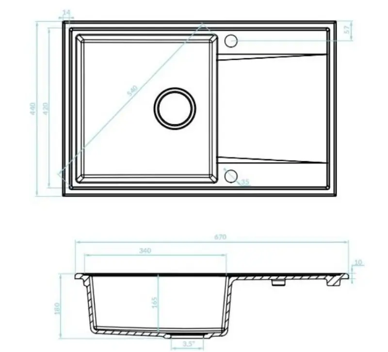Aquadesign Cesena évier à montage en surface en granit avec égouttoir réversible couleur noir