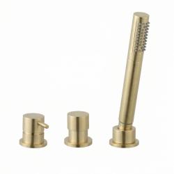 Waterevolution Flow Mitigeur de baignoire 3 trous pour montage sur le rebord de la baignoire PVD brossé or clair T138WG
