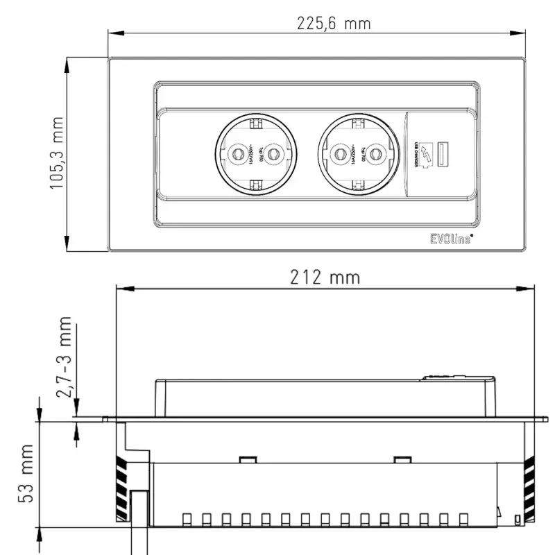 EVOline BackFlip Steckdose Betonoptik mit USB-Ladegerät mit Stift-Erdung Typ E