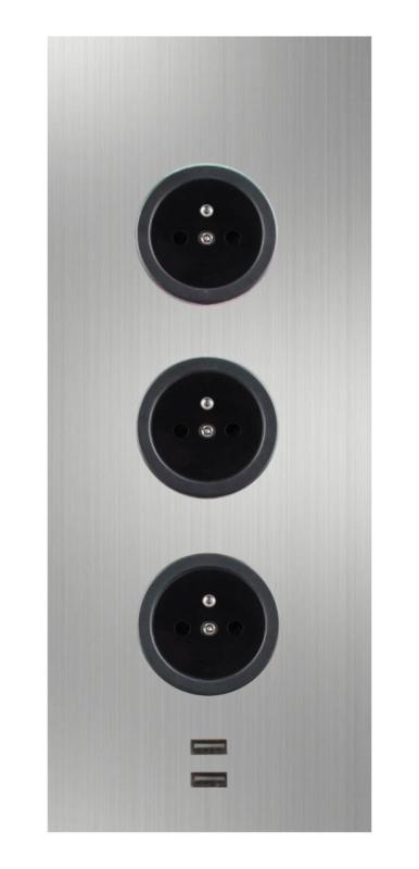 Indux Corner Colonne d'alimentation avec 3 prises de terre et 2 chargeurs USB en acier inoxydable 1208955897
