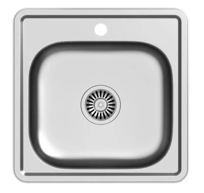 Aquadesign Basic quadratisches Edelstahlspülbecken 48 x 48 cm Aufsatz mit Hahnloch 1208956284