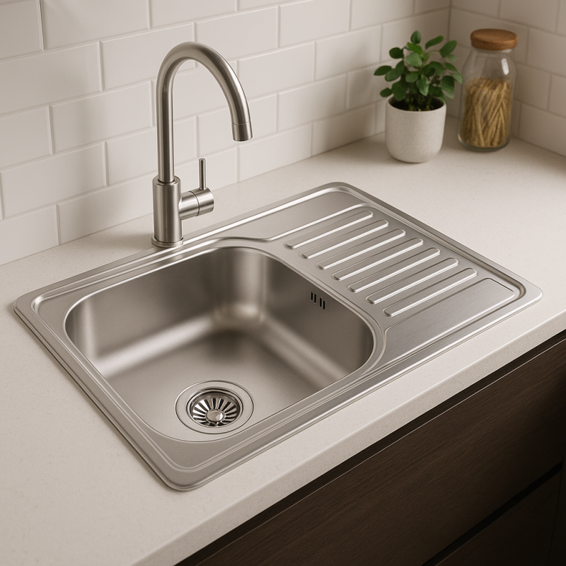 Aquadesign Basic Edelstahl-Spülbecken mit Abtropffläche, umkehrbar, 66x42cm Oberflächen-Einbau 1208956285