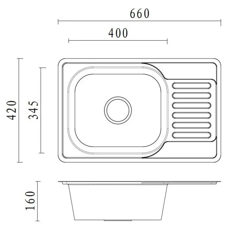 Aquadesign Basic Edelstahl-Spülbecken mit Abtropffläche, umkehrbar, 66x42cm Oberflächen-Einbau 1208956285