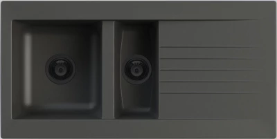Ausmann Fibre 1,5 évier en plastique noir réversible avec égouttoir apparent 100x50 cm avec bouchon noir 1208956784