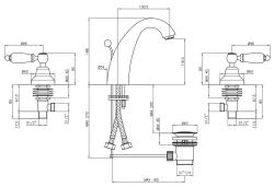 PB classic tap 3-trous robinet de lavabo haut Leviers blancs Chromé 1208956911