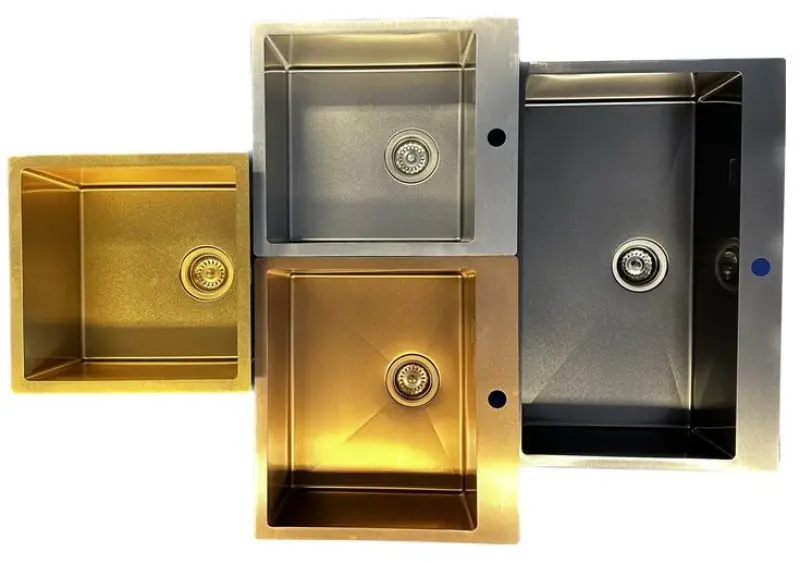 Ausmann Turt Gold, Spülbecken mit Abtropffläche links 780x500mm, flächenbündig und Oberflächen-Einbau 1208956942