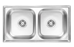 Ausmann Basic double évier à montage en surface en inox 78x43 cm avec siphon 1208956995