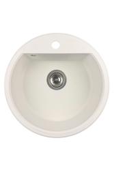 GraniteMy Bremen évier rond en granit 43 cm blanc sous plan ou en surface avec  avec surface pour robinet avec bouchon en inox 1208957356