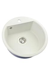 GraniteMy Bremen évier rond en granit 43 cm blanc sous plan ou en surface avec  avec surface pour robinet avec bouchon en inox 1208957356