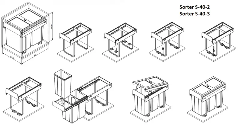Garbi Sorter S-45-3 Einbau-Abfallsystem mit 3 Abfallbehältern 1 x 20 und 2 x 10 Liter 1208957366