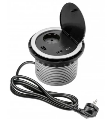 Indux Cover prise de courant encastrable argentée pour plan de travail avec mise à la terre type E et 2 prises usb 1208957399