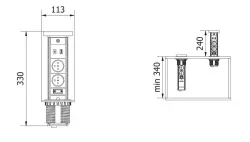 Indux Lift multiprise rétractable mise à la terre type E noir pour plan de travail avec éclairage, 2 x USB et recharge sans fil 1208957402