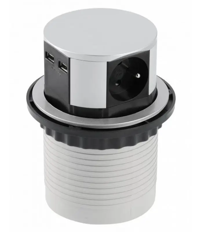 Indux Push Versenkbar Stift-Erdung Typ E, Silber Küchensteckdose mit 3 Steckdosen und 2 x USB 1208957412