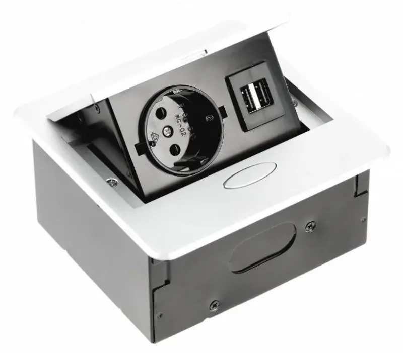Indux Flip Kleine Küchensteckdose Erdung Typ F in Arbeitsplatte oder Oberschrank mattweiß mit 2 USB-Ladegeräten 1208957423