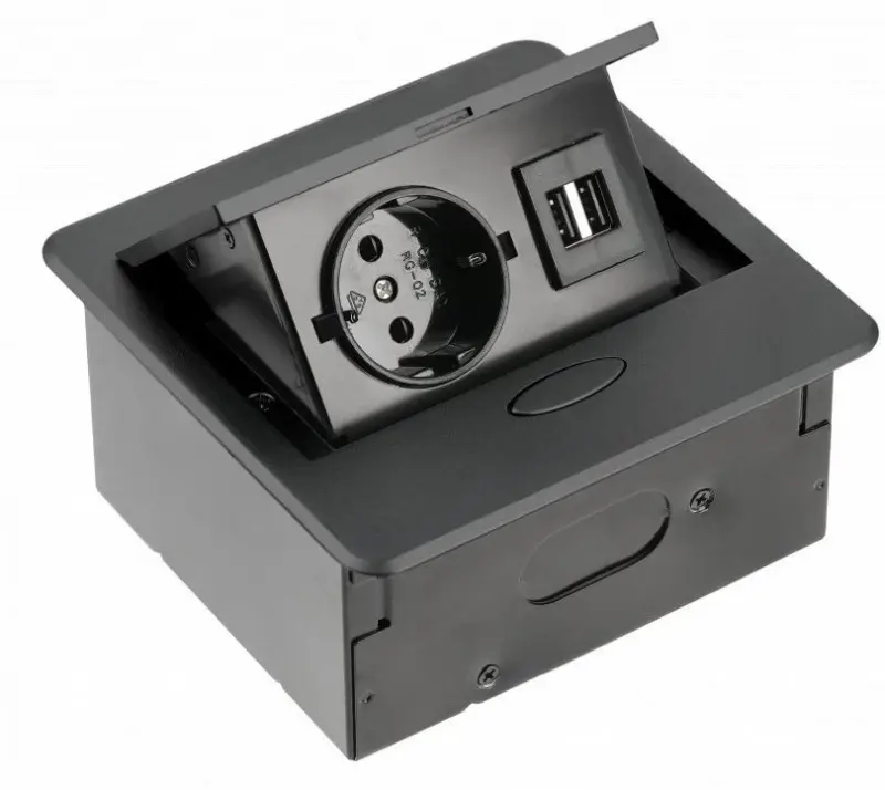 Indux Flip Kleine Küchensteckdose Erdung Typ F, in Arbeitsplatte oder Oberschrank mattschwarz mit 2 USB-Ladegeräten 1208957424