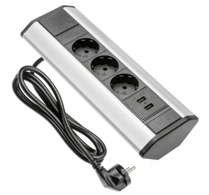 Indux Eck-Küchensteckdose mit 3 Schuko-Steckdosen und 2 USB-Ladegeräten 1208957431