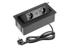 Indux Flip Medium prise de cuisine à encastrer dans le plan de travail ou le meuble haut, noir mat, avec 2 prises et 2 chargeurs USB 1208957438