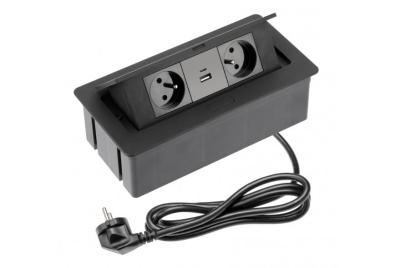 Indux Flip Medium prise de cuisine à encastrer dans le plan de travail ou le meuble haut, noir mat, avec 2 prises et 2 chargeurs USB 1208957438