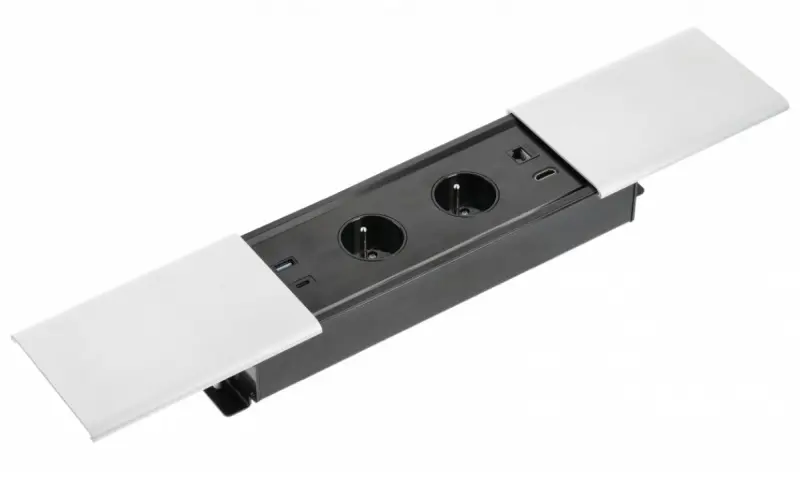 Indux Slide max Kücheneinbausteckdose Stift-Erdung Typ E, in Arbeitsplatte mit USB-A, HDMI, RJ45 und USB-C Farbe mattweiß 1208957440
