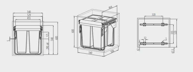 Garbi Carrier C-60-2-H Einbau-Abfallsystem mit eigenen Schienen und 2 Abfalleimern 2 x 34 Liter 1208957469