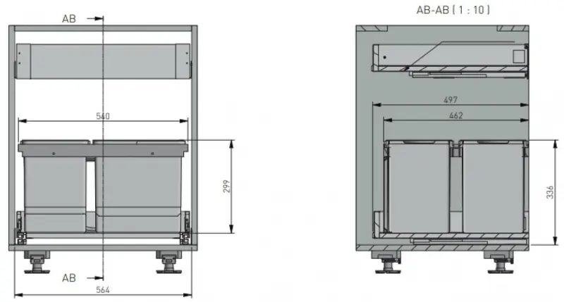 Garbi Basket B-60-4-H Abfallsortiersystem für Schublade 60cm inkl. Halter und 4 Abfalleimern 1208957472